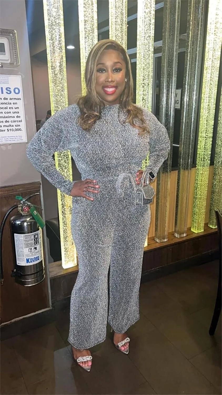 LaiyiVic Jumpsuits for Women off the Shoulder Elegant Long Sleeve Sparkly Straight Long Pants Rompers