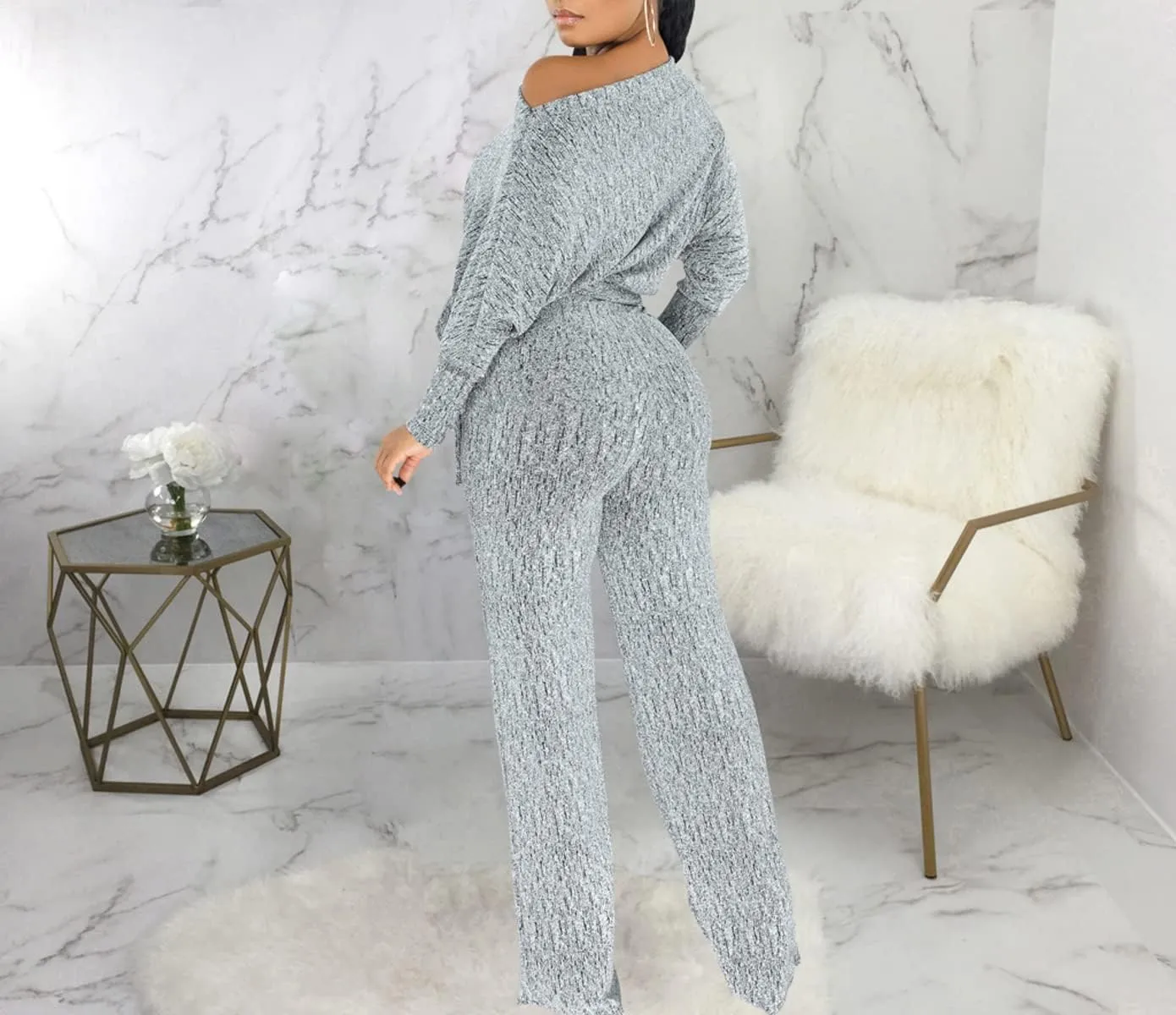 LaiyiVic Jumpsuits for Women off the Shoulder Elegant Long Sleeve Sparkly Straight Long Pants Rompers