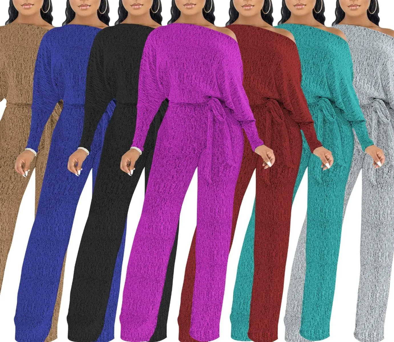 LaiyiVic Jumpsuits for Women off the Shoulder Elegant Long Sleeve Sparkly Straight Long Pants Rompers