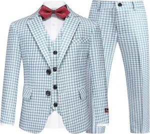 Lamgool Boys Suits 3 Piece Slim Fit Houndstooth Tuxedo Blazer Jacket Pant for Kids Prom Wedding Formal Dress Suit Set 4-16Y