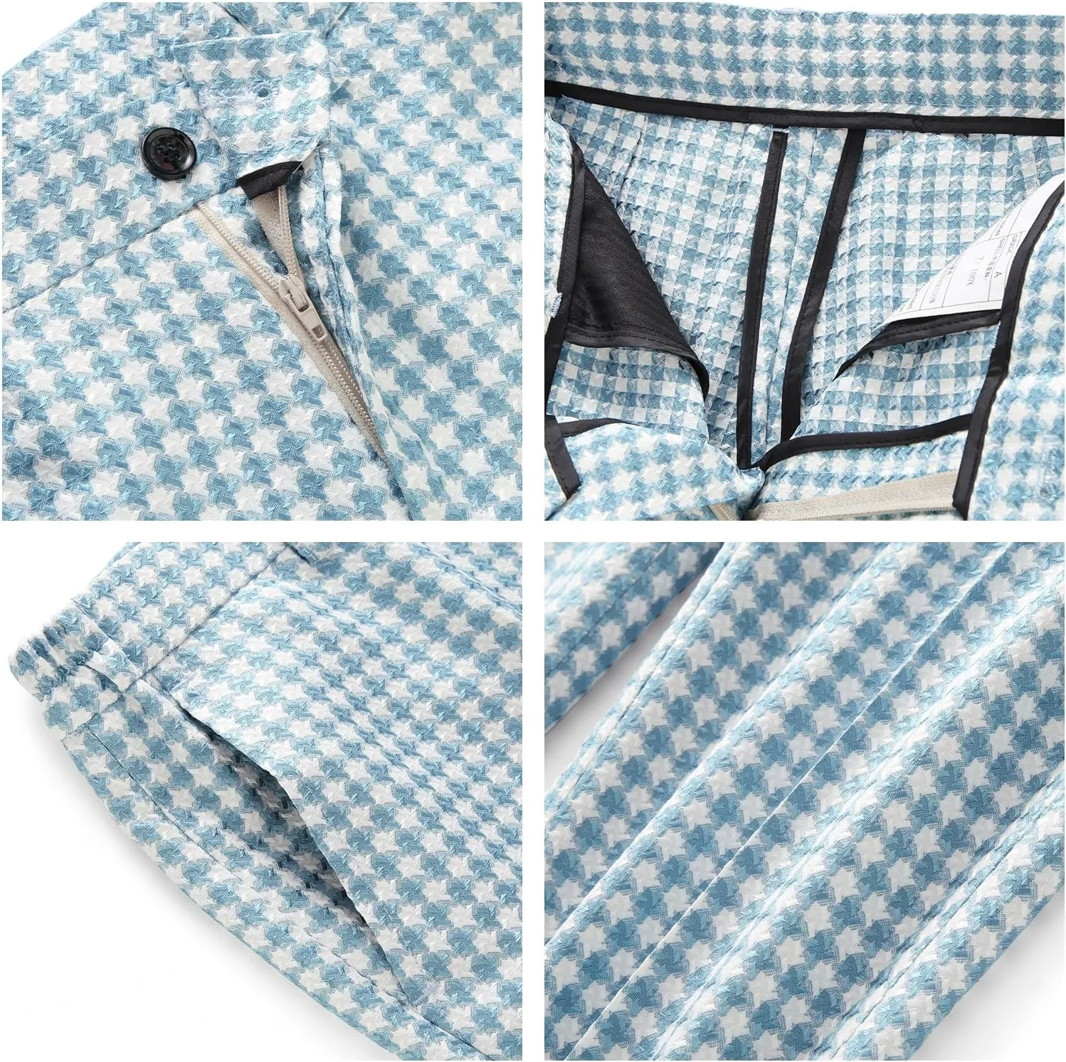 Lamgool Boys Suits 3 Piece Slim Fit Houndstooth Tuxedo Blazer Jacket Pant for Kids Prom Wedding Formal Dress Suit Set 4-16Y