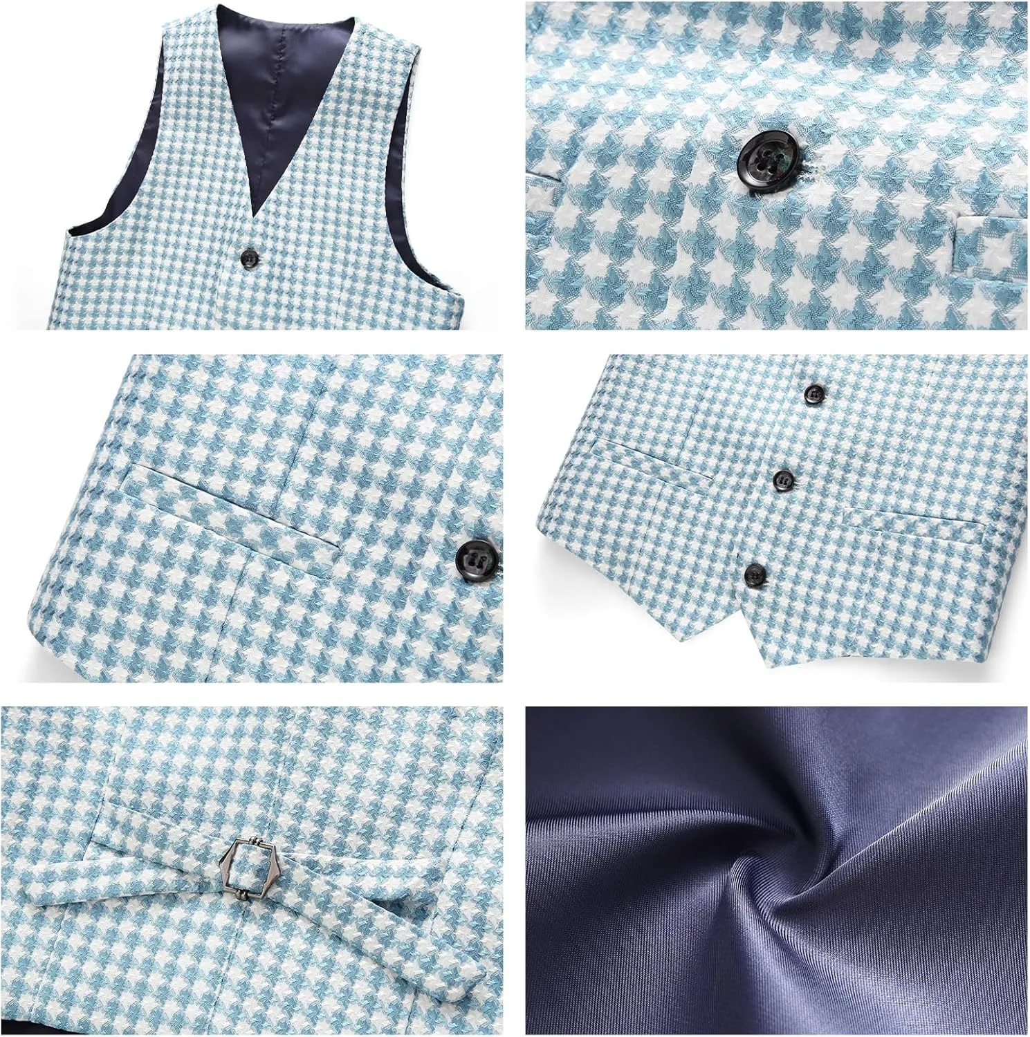 Lamgool Boys Suits 3 Piece Slim Fit Houndstooth Tuxedo Blazer Jacket Pant for Kids Prom Wedding Formal Dress Suit Set 4-16Y
