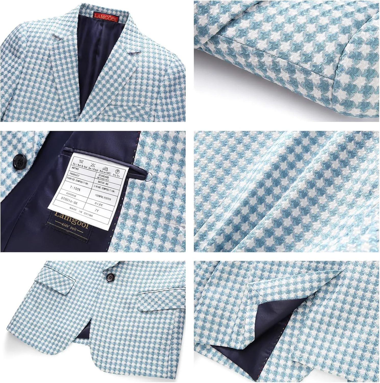 Lamgool Boys Suits 3 Piece Slim Fit Houndstooth Tuxedo Blazer Jacket Pant for Kids Prom Wedding Formal Dress Suit Set 4-16Y
