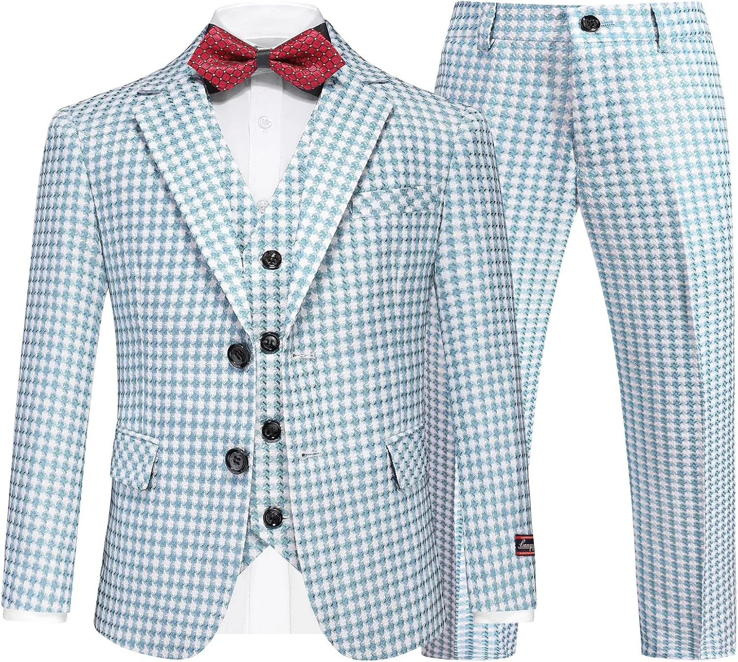 Lamgool Boys Suits 3 Piece Slim Fit Houndstooth Tuxedo Blazer Jacket Pant for Kids Prom Wedding Formal Dress Suit Set 4-16Y