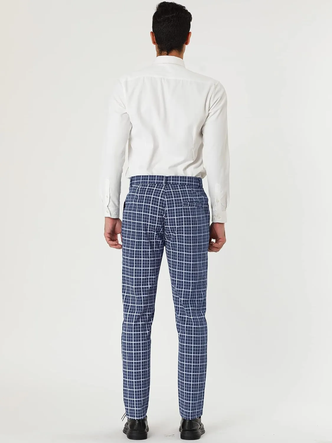 Lars Amadeus Men's Business Pants Checked Printed Slim Fit Flat Front Plaid Dress Trousers