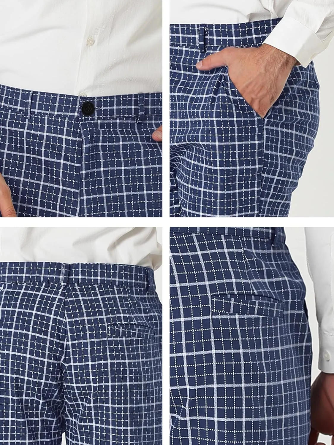 Lars Amadeus Men's Business Pants Checked Printed Slim Fit Flat Front Plaid Dress Trousers