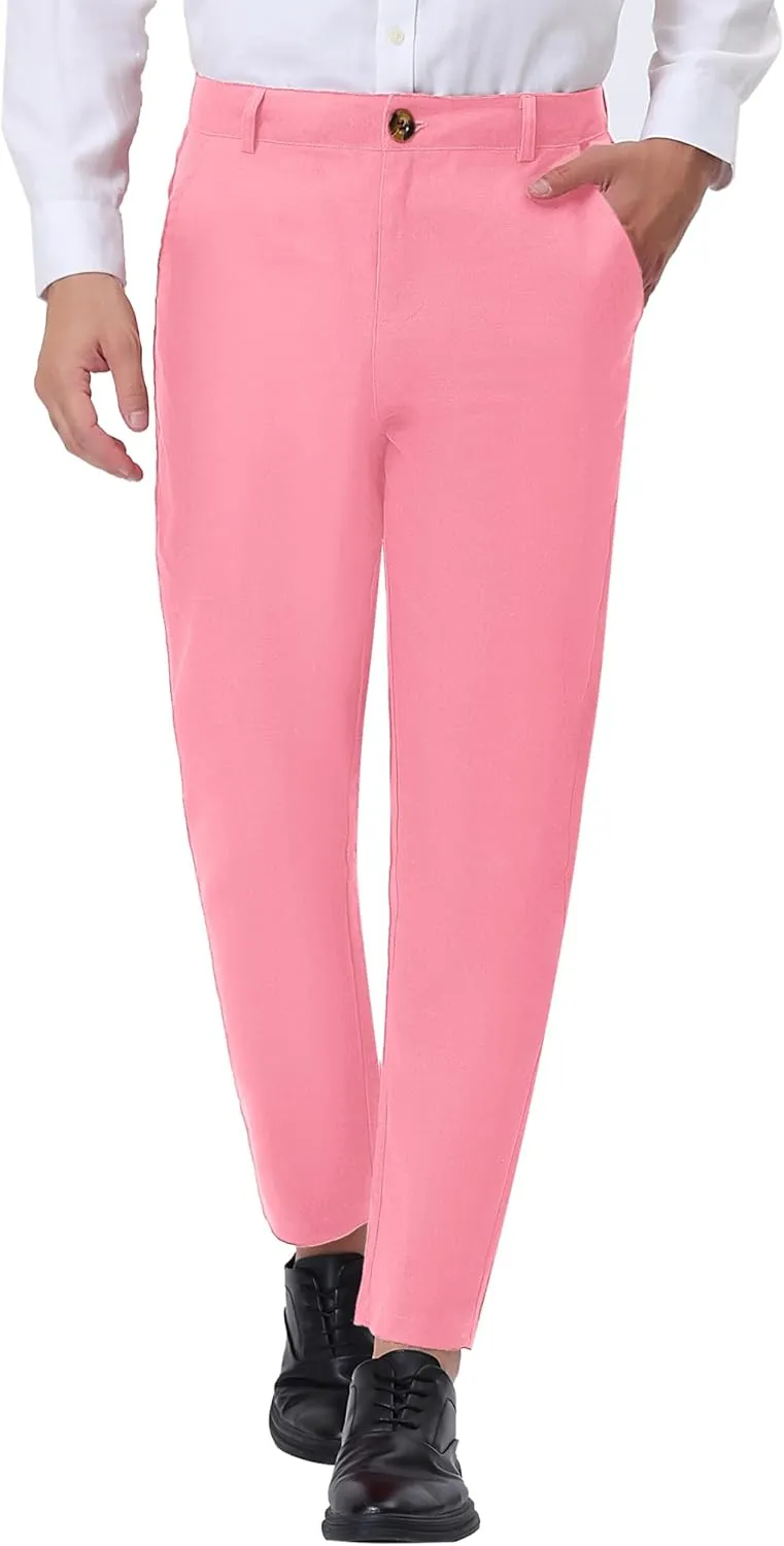Lars Amadeus Solid Color Dress Pants for Men's Straight Fit Flat Front Chino Trousers
