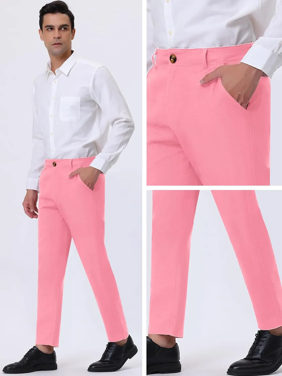 Lars Amadeus Solid Color Dress Pants for Men's Straight Fit Flat Front Chino Trousers