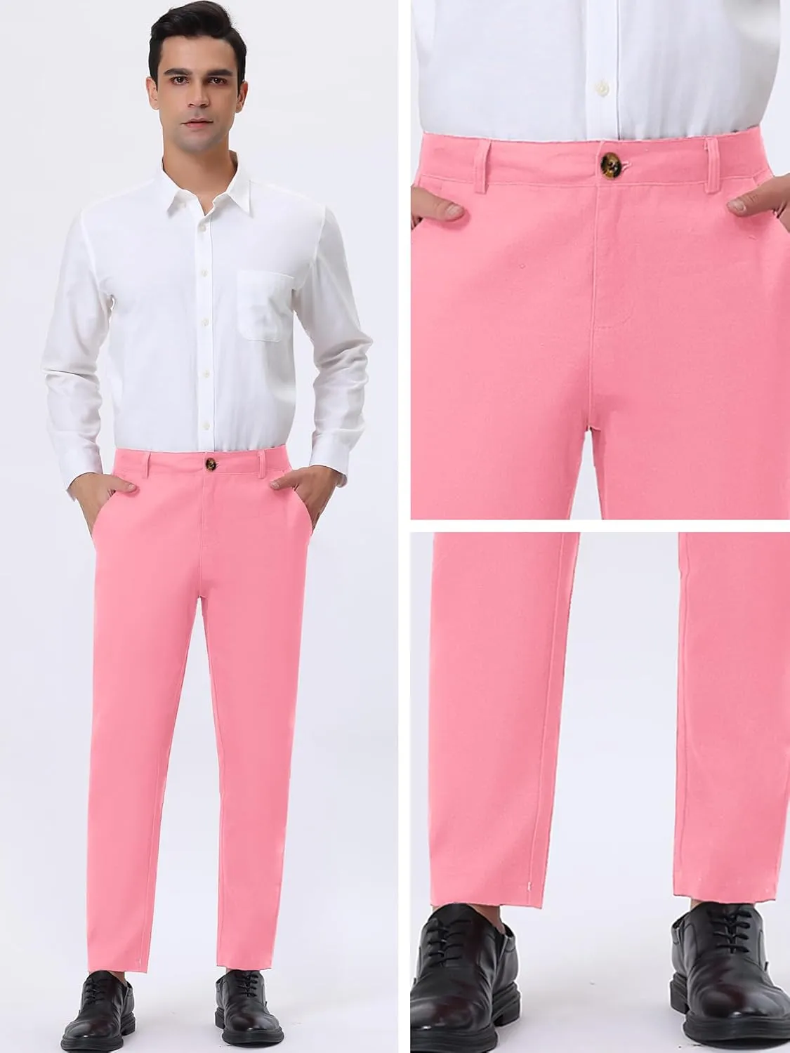 Lars Amadeus Solid Color Dress Pants for Men's Straight Fit Flat Front Chino Trousers
