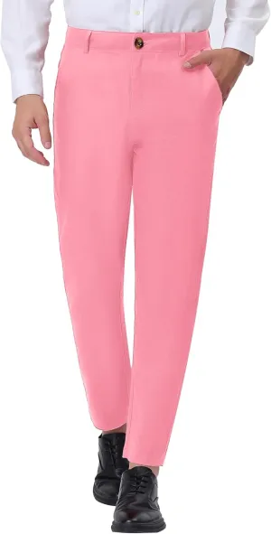 Lars Amadeus Solid Color Dress Pants for Men's Straight Fit Flat Front Chino Trousers