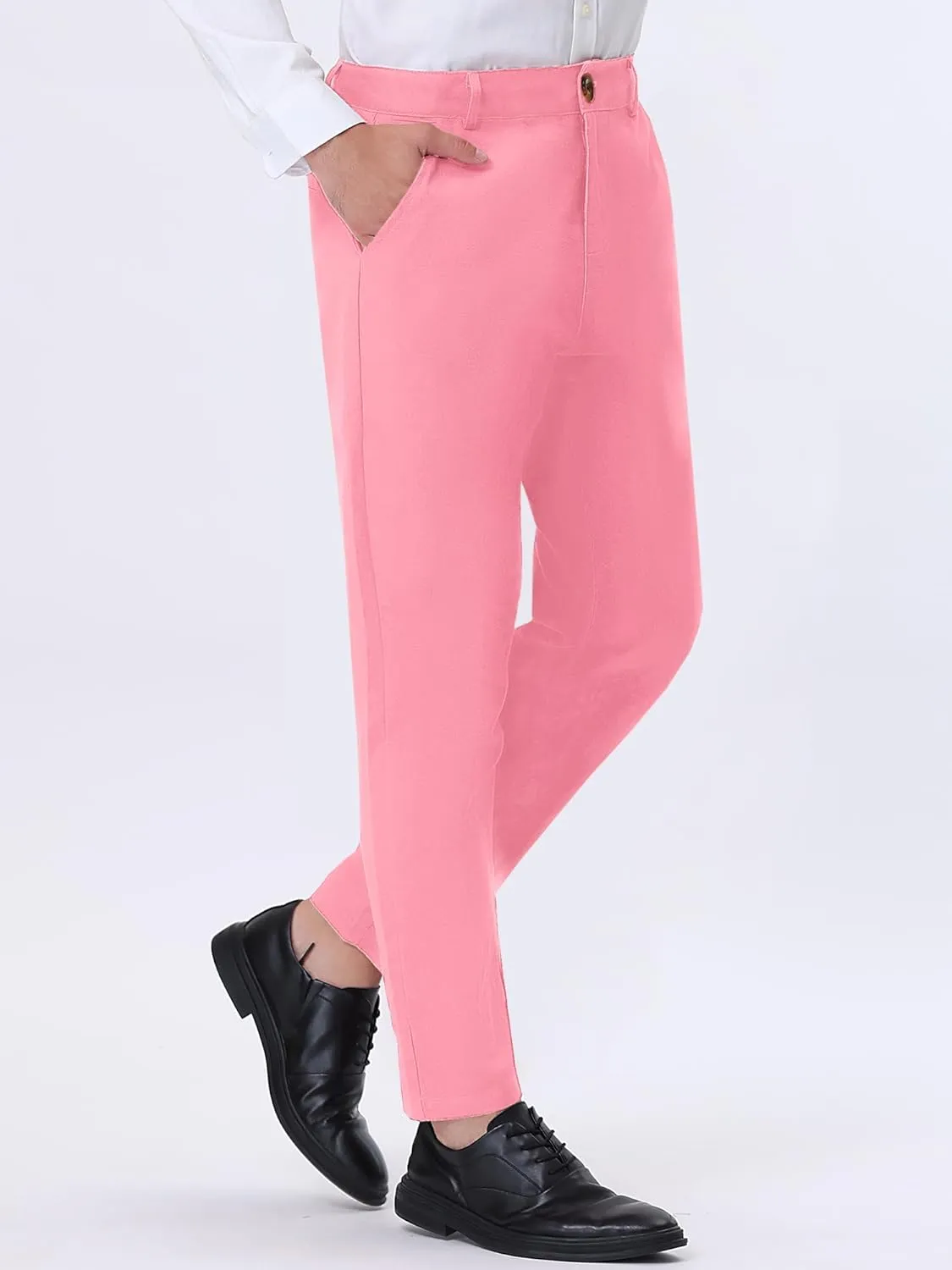 Lars Amadeus Solid Color Dress Pants for Men's Straight Fit Flat Front Chino Trousers