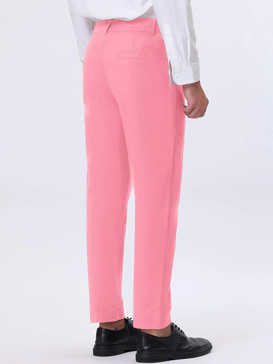 Lars Amadeus Solid Color Dress Pants for Men's Straight Fit Flat Front Chino Trousers