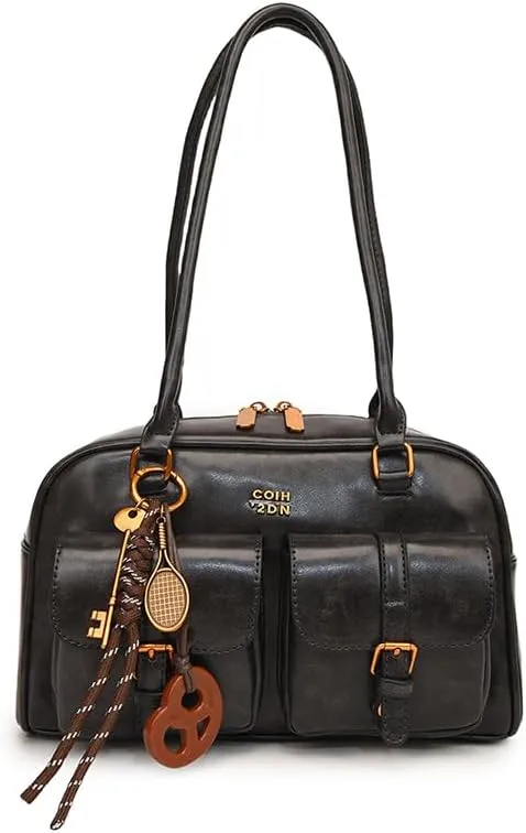 Leather Shoulder Bag Vintage Bag Y2k Purse Retro Women's Top-handle Handbags Multi Pocket Satchel Purse Trendy Underarm