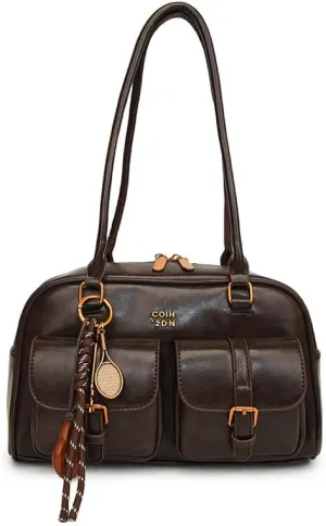 Leather Shoulder Bag Vintage Bag Y2k Purse Retro Women's Top-handle Handbags Multi Pocket Satchel Purse Trendy Underarm