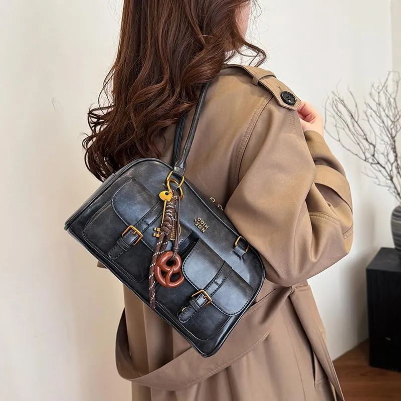 Leather Shoulder Bag Vintage Bag Y2k Purse Retro Women's Top-handle Handbags Multi Pocket Satchel Purse Trendy Underarm