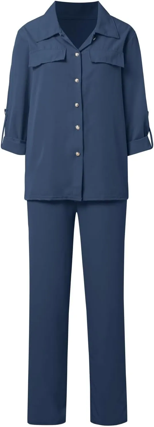 Linen Sets for Women 2 Piece Straight Wide Leg Pants Set Short Sleeve T-shirt Casual Outfits Comfy Loungewear