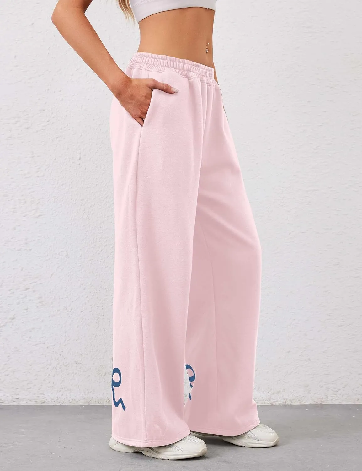 Livtany Womens Straight Leg Graphic Bow Print Sweatpants Wide Leg Elastic Waistband Lounge Pant Lounge Joggers with Pockets