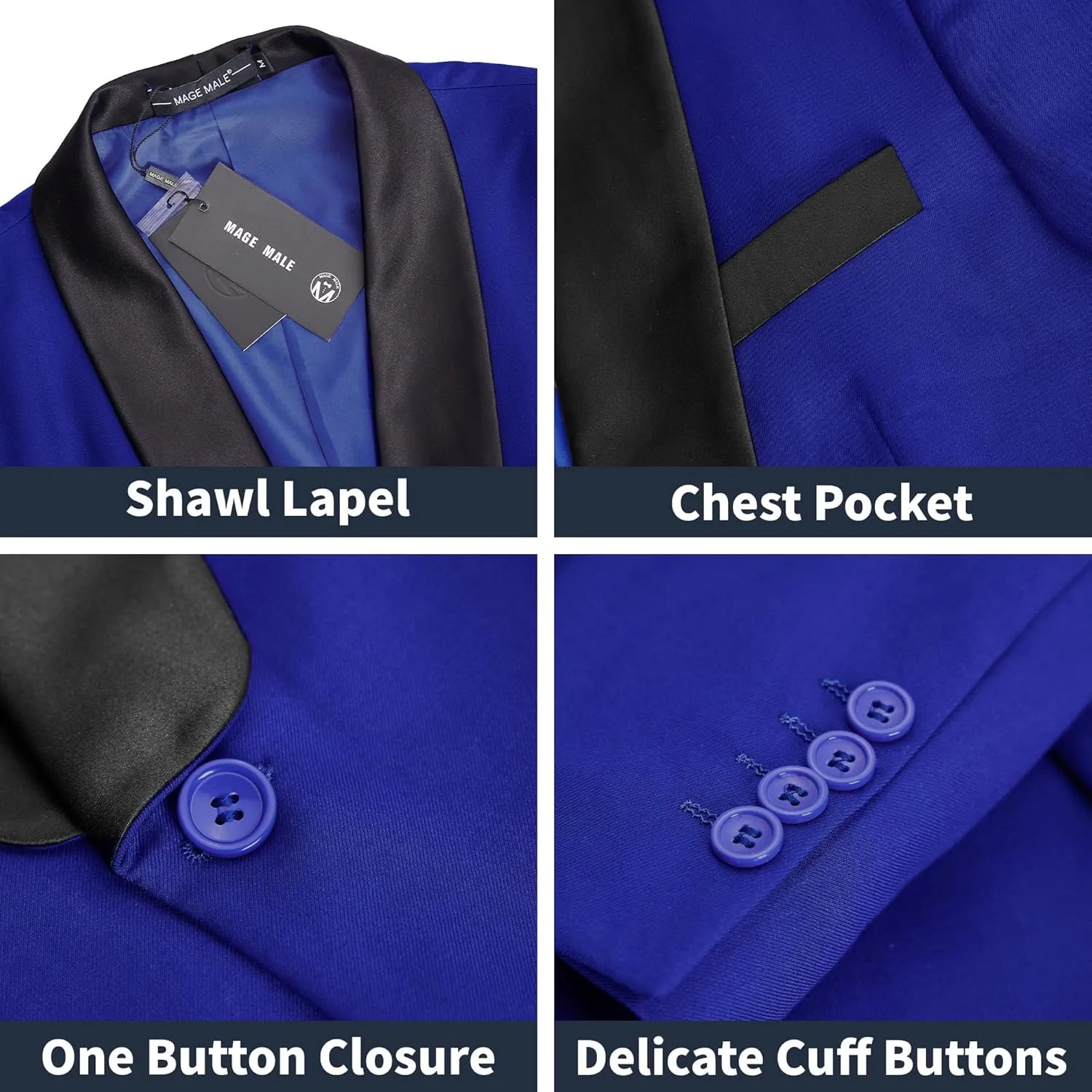 MAGE MALE Men's 3 Piece Suit Slim Fit Solid One Button Party Wedding Tuxedo Suits Blazer Jacket Vest Pants Set