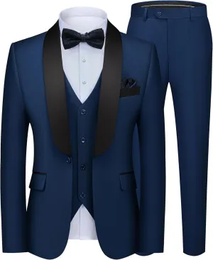 MAGE MALE Men's 3 Piece Suit Slim Fit Solid One Button Party Wedding Tuxedo Suits Blazer Jacket Vest Pants Set