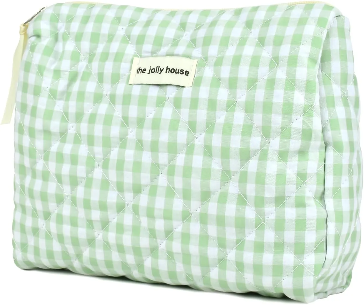 Makeup Bag Cute Mint Grid Cosmetic Bag Quilted Makeup Bag for Women and Girls Travel Toiletry Bag-Mint Grid