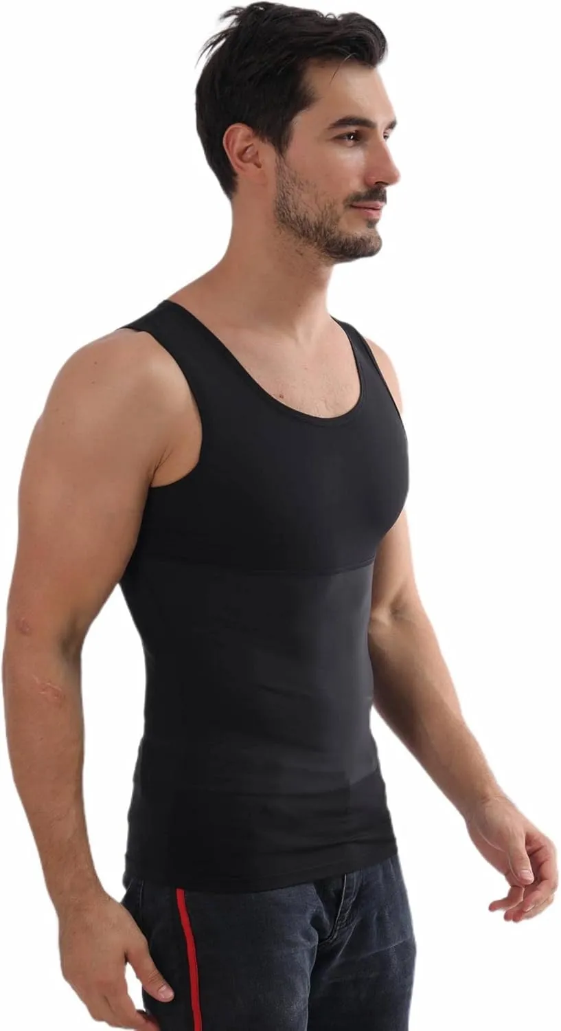 Men Slimming Tummy Control Chest Compression Hide Gynecomastia Undershirt Shapewear