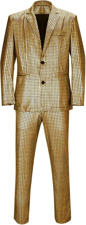 Mens 2 Pieces Disco Costume Jacket Pants Outfit Set Adult 70s Shiny Metallic Sequin Halloween Cosplay Party Suit