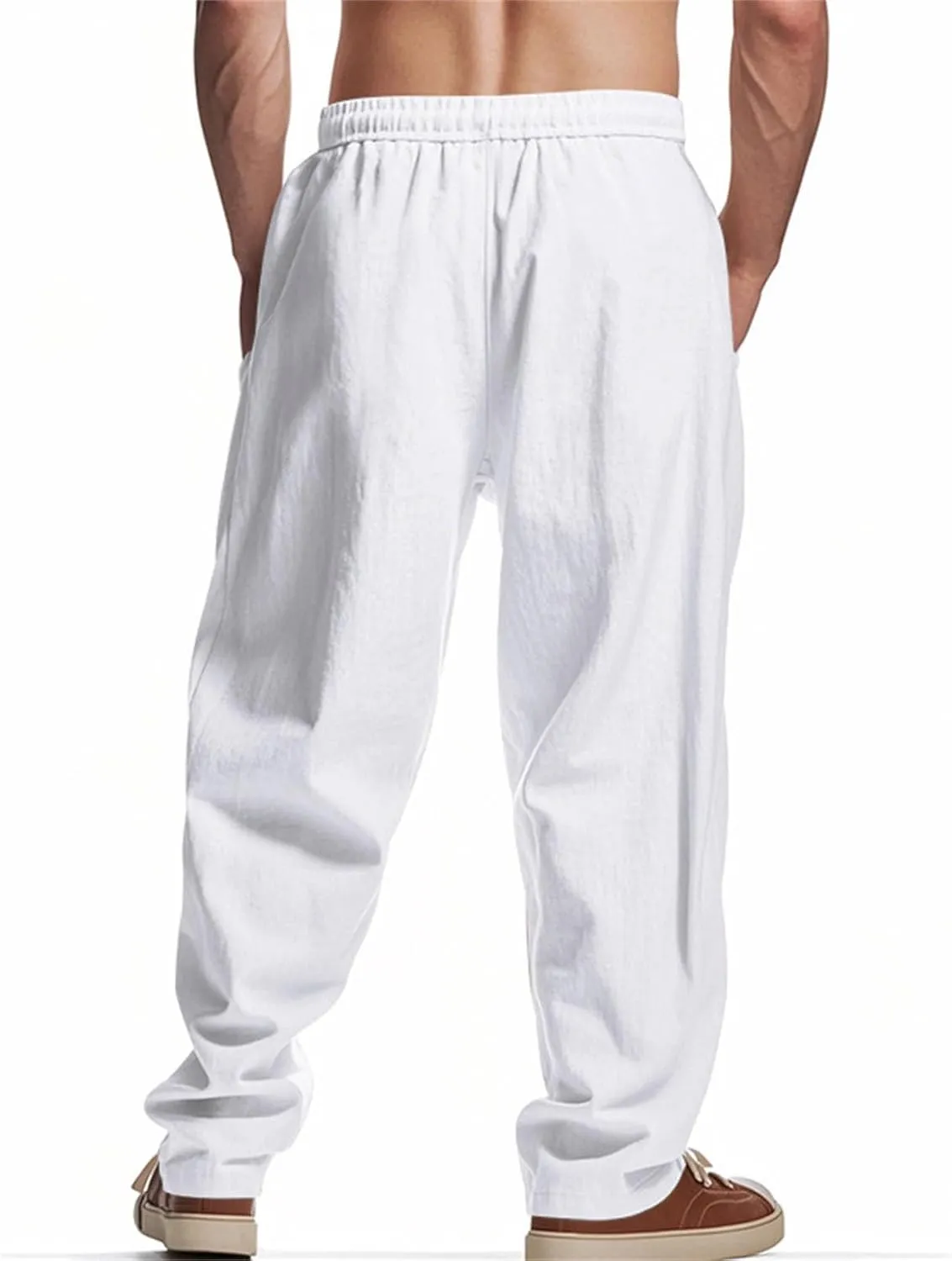 Mens Casual Pants Casual Solid Color Summer Drawstring Lightweight Pant High-Waisted Breathable Big and Tall Trousers