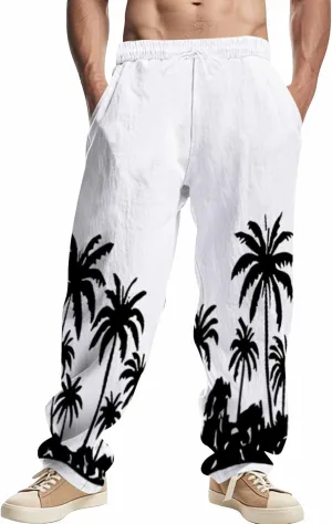 Mens Casual Pants Casual Solid Color Summer Drawstring Lightweight Pant High-Waisted Breathable Big and Tall Trousers