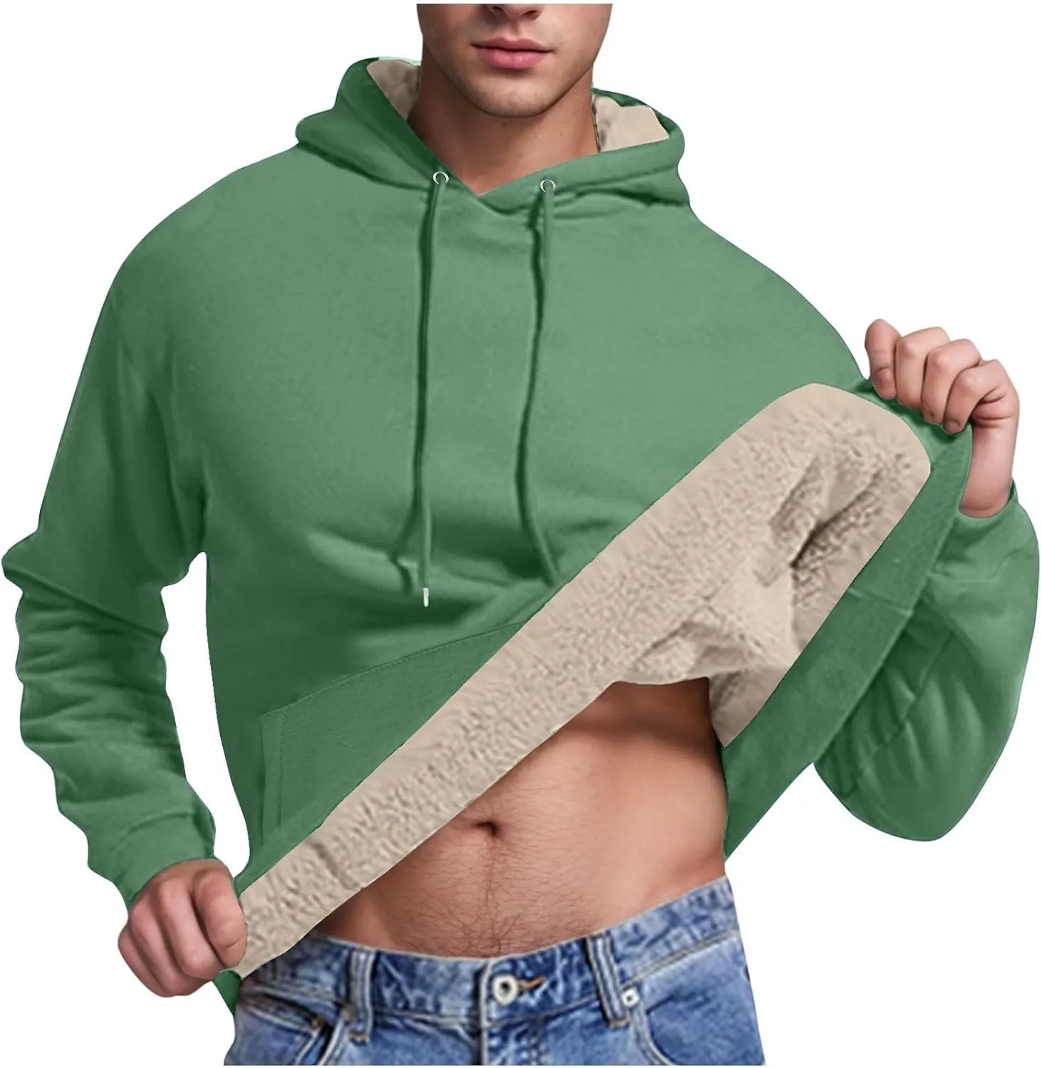 Mens Hoodies Heavyweight Fleece Lined Hoodie Warm Winter Pullover Thermal Hooded Sweatshirt with Kangaroo Pocket