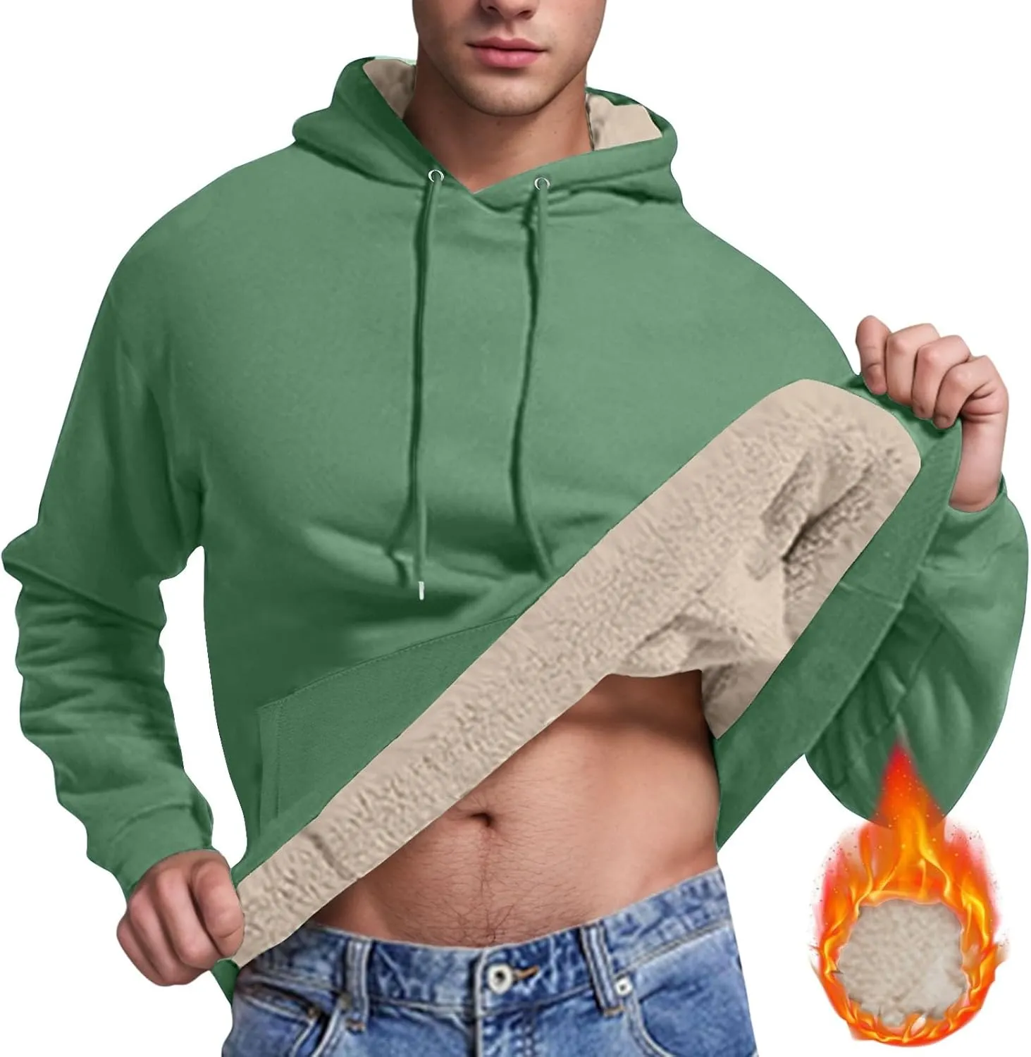 Mens Hoodies Heavyweight Fleece Lined Hoodie Warm Winter Pullover Thermal Hooded Sweatshirt with Kangaroo Pocket