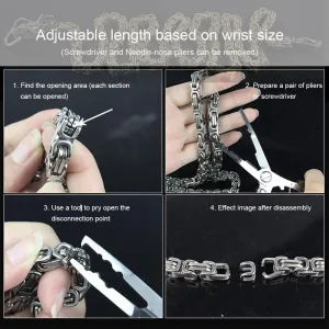 Men's Titanium steel Dragon Curb Chain Bracelet Necklace Stainless Steel Punk Domineering Dragon Bracelet Necklace,Gold-Silver Color-39.4 Inch