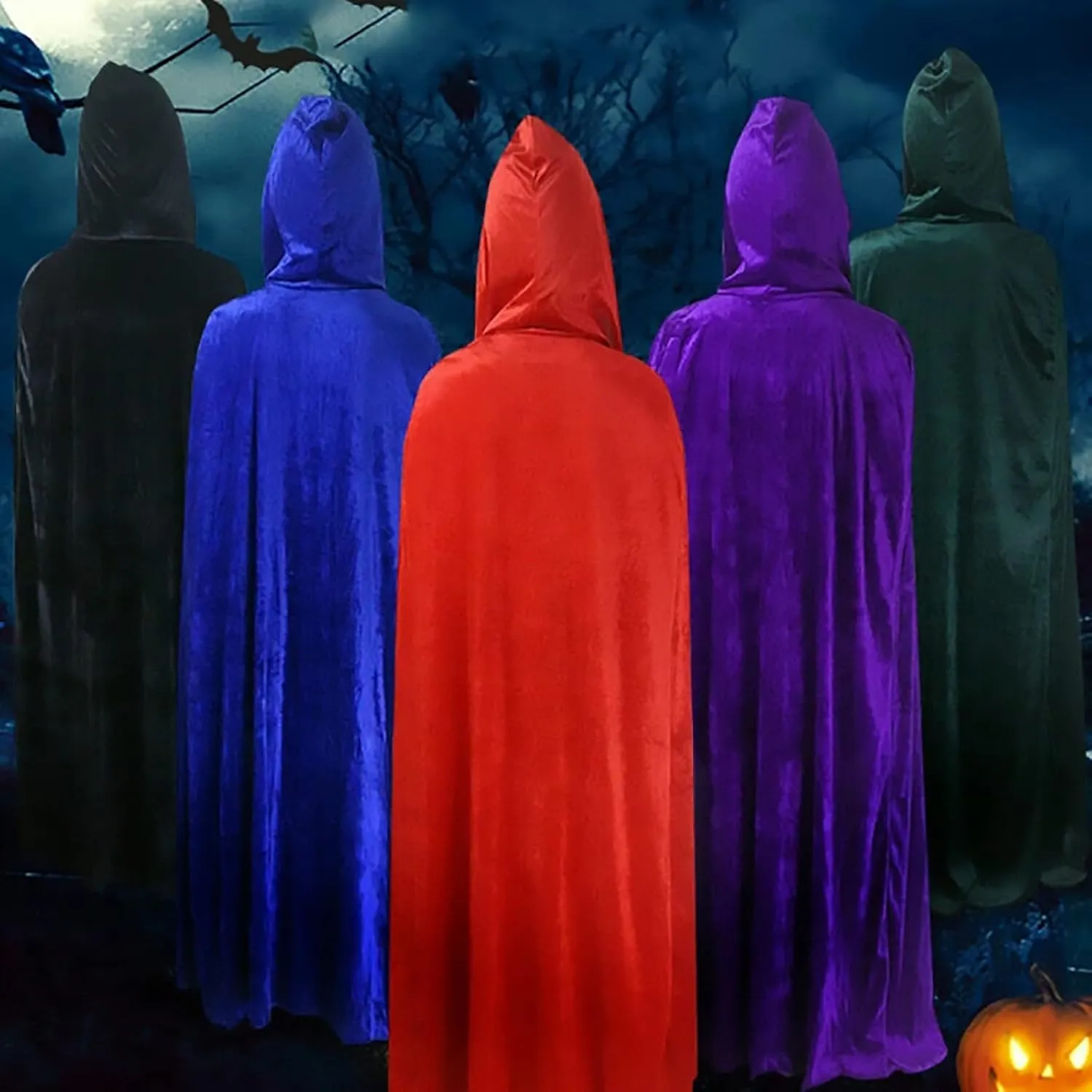 MIAOLLUN Halloween Cloak, Unisex Halloween Cape Robe with Hood Velvet Hooded Cape for Halloween Cosplay Costumes,Blue,170cm