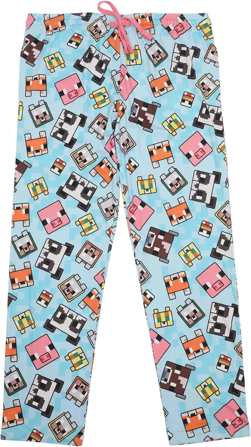 Minecraft Women's Chibi Animal Face Blocks AOP Pajama Lounge PJ Pants