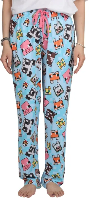 Minecraft Women's Chibi Animal Face Blocks AOP Pajama Lounge PJ Pants