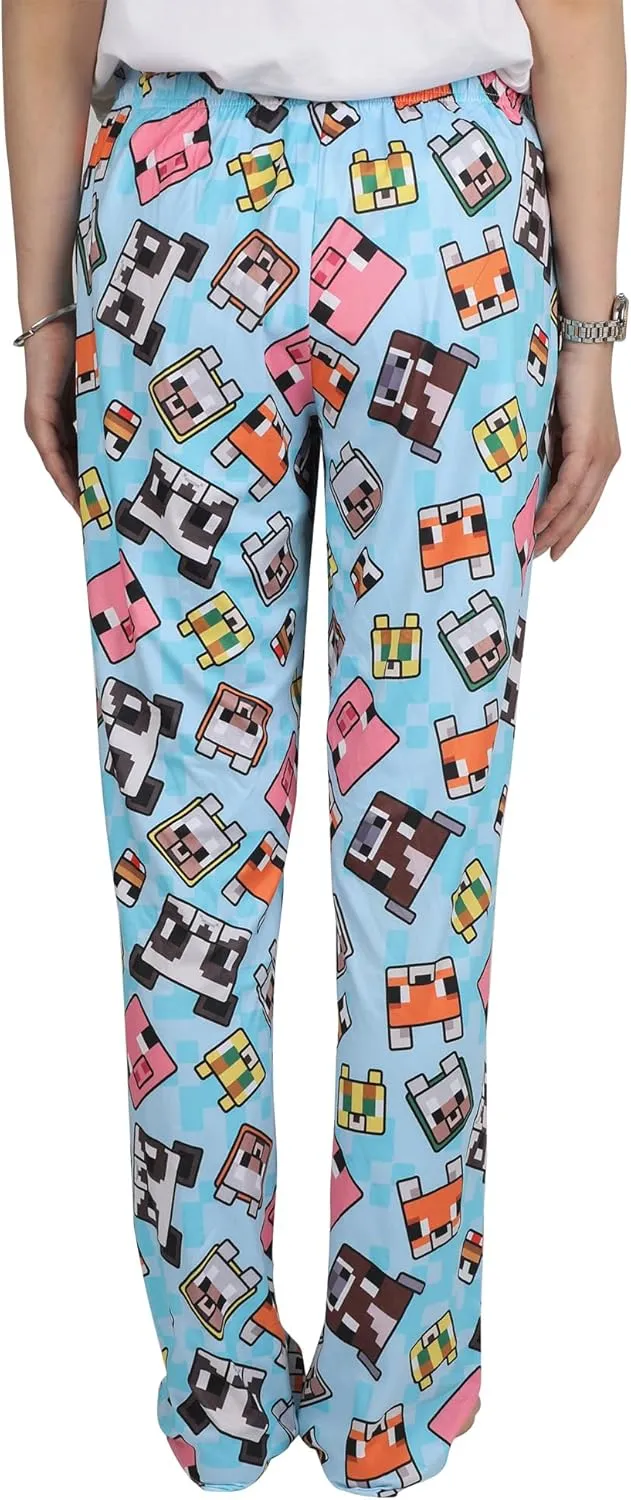 Minecraft Women's Chibi Animal Face Blocks AOP Pajama Lounge PJ Pants