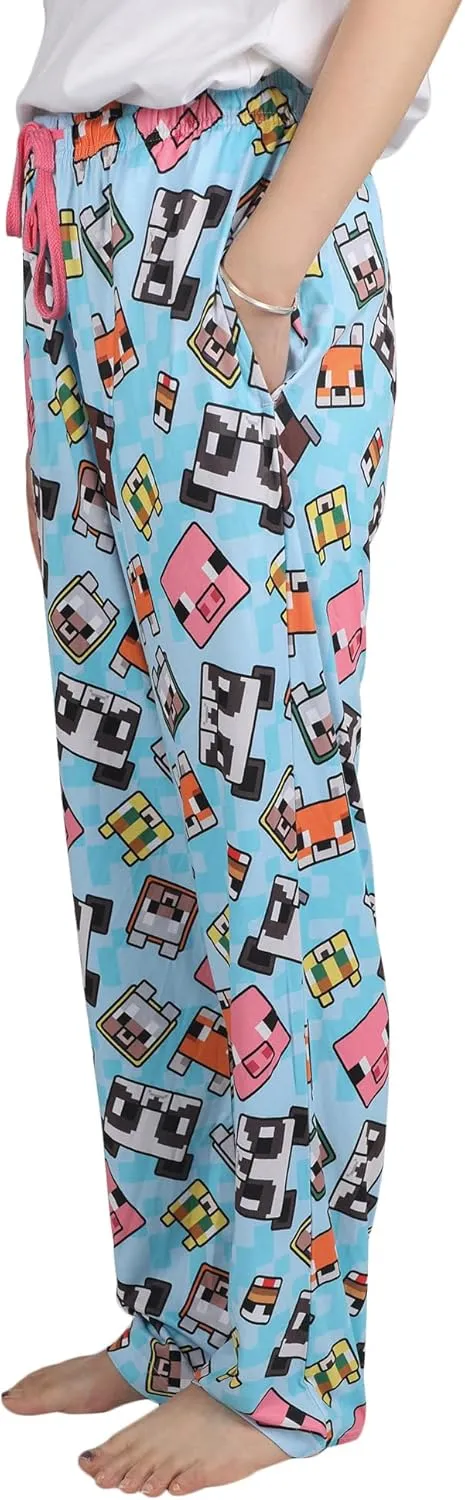 Minecraft Women's Chibi Animal Face Blocks AOP Pajama Lounge PJ Pants