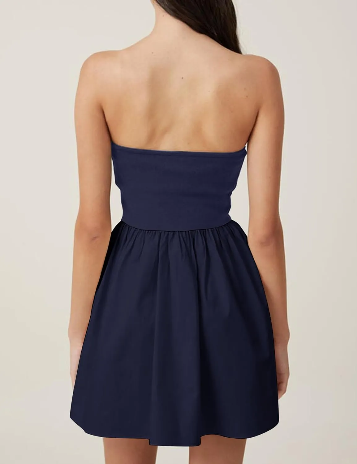 MISSACTIVER Women Strapless Tube Top Mini Dress Off Shoulder Sleeveless Drop-Waist A Line Short Dress Summer Patchwork Dress