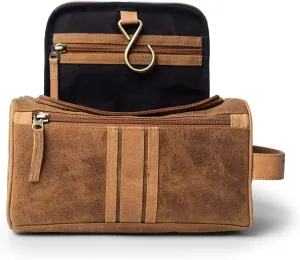 Nolita Handmade Genuine Buffalo Leather Hanging Toiletry Bag Travel Dopp Kit for Men and Women Crazy Horse Distressed Vintage Brown