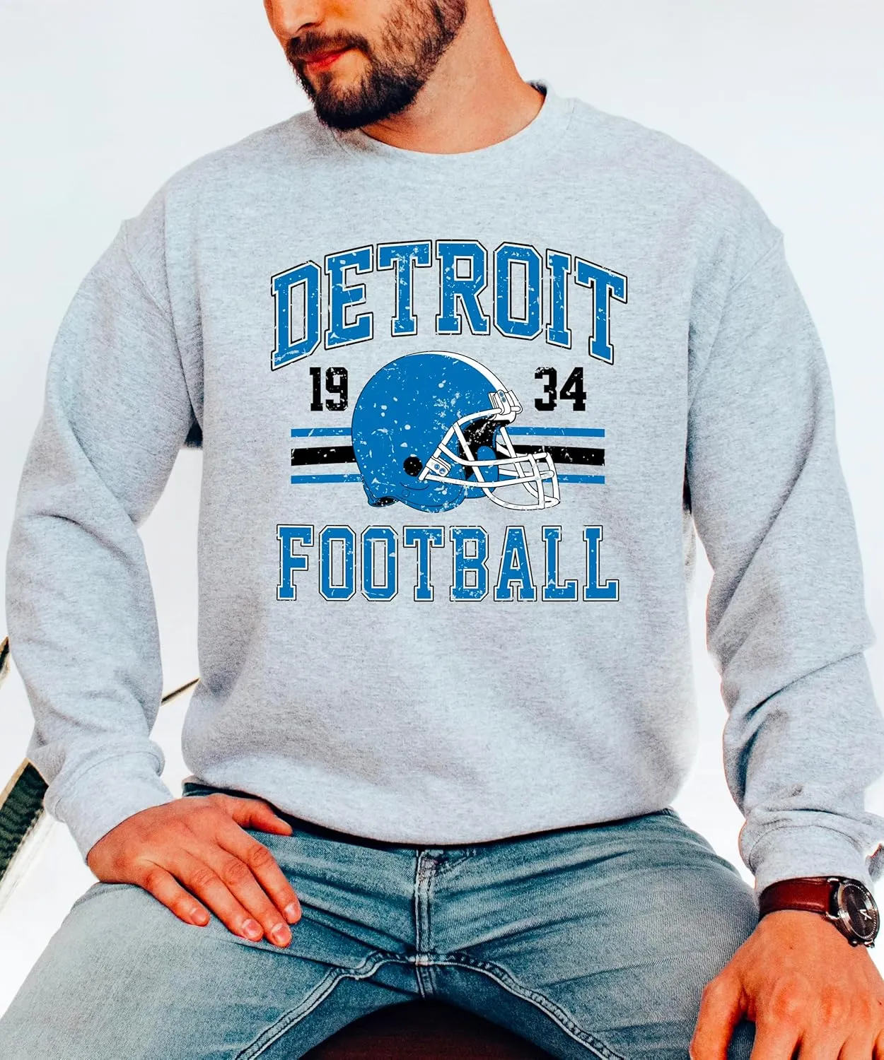 Olive Loves Apple Vintage Detroit 1934 Football Sweatshirt for Men Women and Kids Blue and Black Pullover