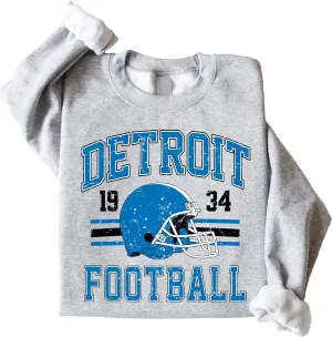 Olive Loves Apple Vintage Detroit 1934 Football Sweatshirt for Men Women and Kids Blue and Black Pullover
