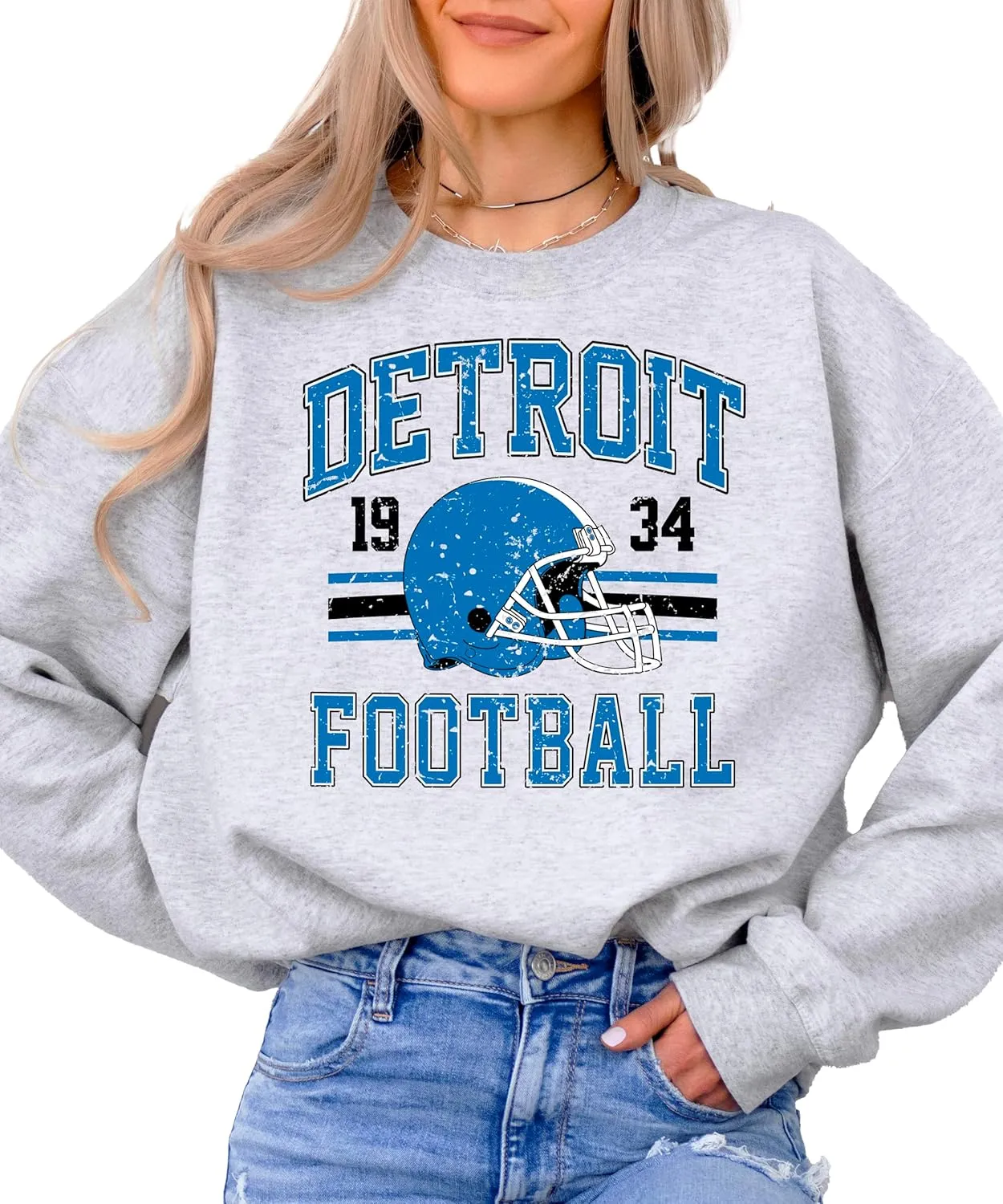 Olive Loves Apple Vintage Detroit 1934 Football Sweatshirt for Men Women and Kids Blue and Black Pullover