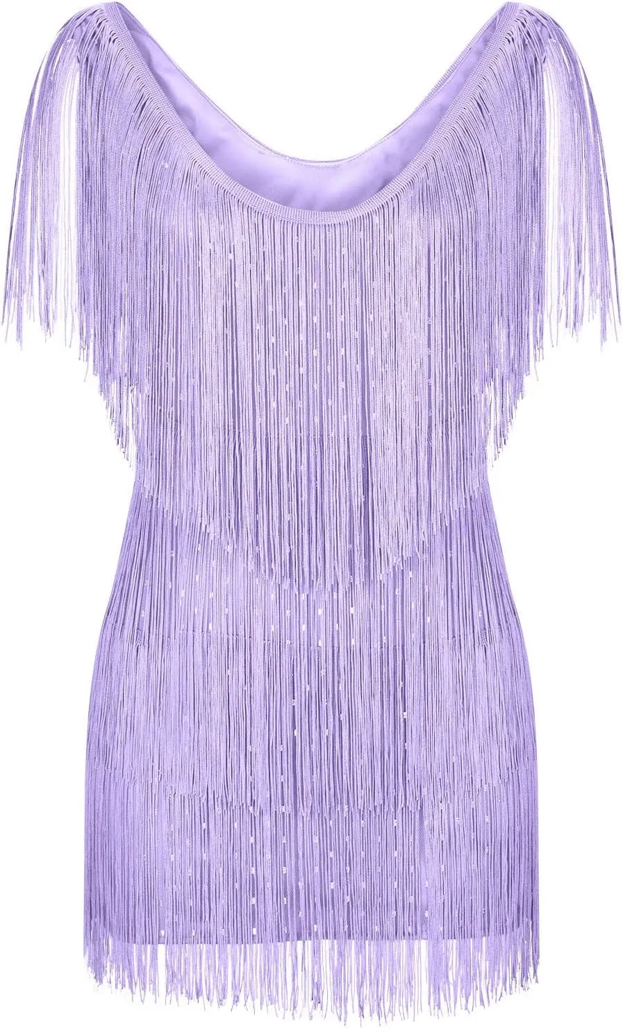 Oplxuo Cocktail Dresses for Women Sexy Deep V-Neck All-Over Fringe Spaghetti Straps Dress Sequins Feather Prom Party Dress