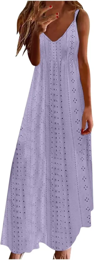 Orders My Prime of Day Deals Today 2024 Maxi Dress for Women Sleeveless Casual V Neck Ruffle Dresses 2024 Lightweight Floral Boho Dress Summer Dress Purple,S