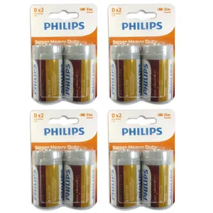 Pack 8 Philips Size D Cell Batteries Battery 1.5v Heavy Duty Fresh Exp 05/2022