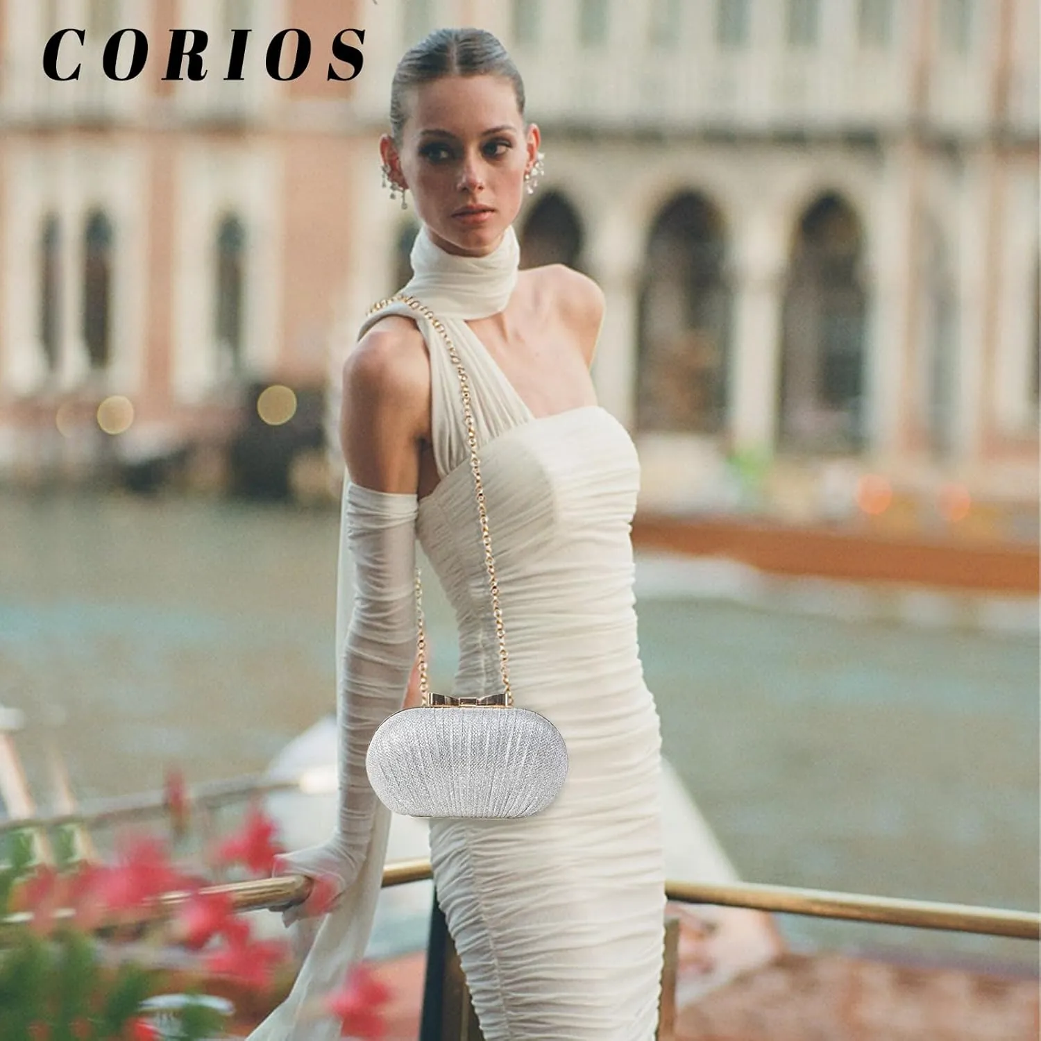 Pleated Evening Bag for Women Sequin Clutch Bag Ladies Sparkly Handbag Bridal Wedding Purse Glitter Shoulder Bag