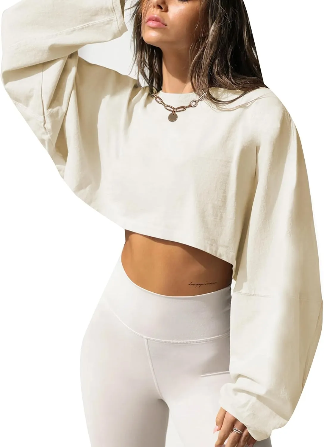 Remidoo Women's Casual Long Sleeve Cropped Sweatshirt Crewneck Pullover Shirt