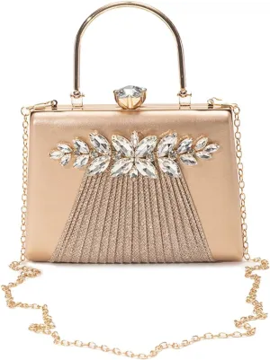 Rhinestone Evening Bag for Women Sequin Pleated Clutch Bag Bridal Wedding Purse Crystal Shoulder Bag Glitter Handbag
