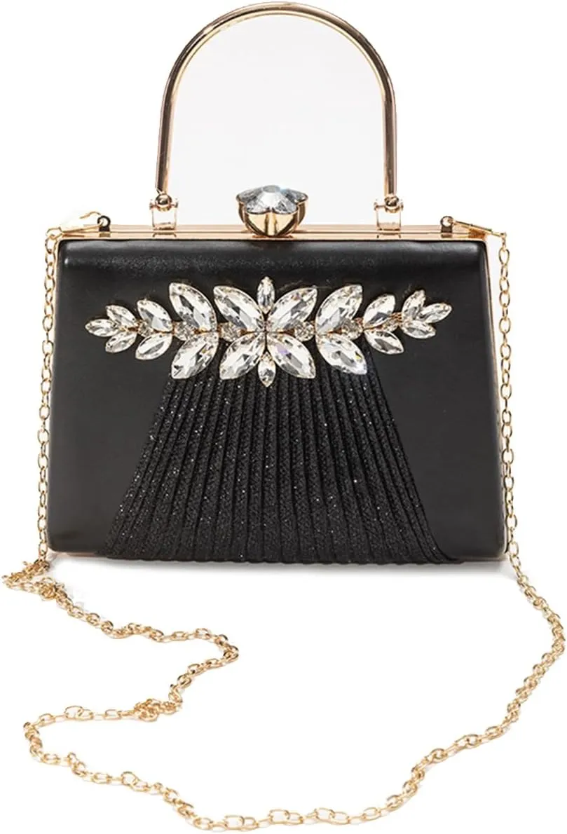 Rhinestone Evening Bag for Women Sequin Pleated Clutch Bag Bridal Wedding Purse Crystal Shoulder Bag Glitter Handbag