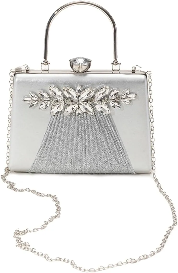 Rhinestone Evening Bag for Women Sequin Pleated Clutch Bag Bridal Wedding Purse Crystal Shoulder Bag Glitter Handbag