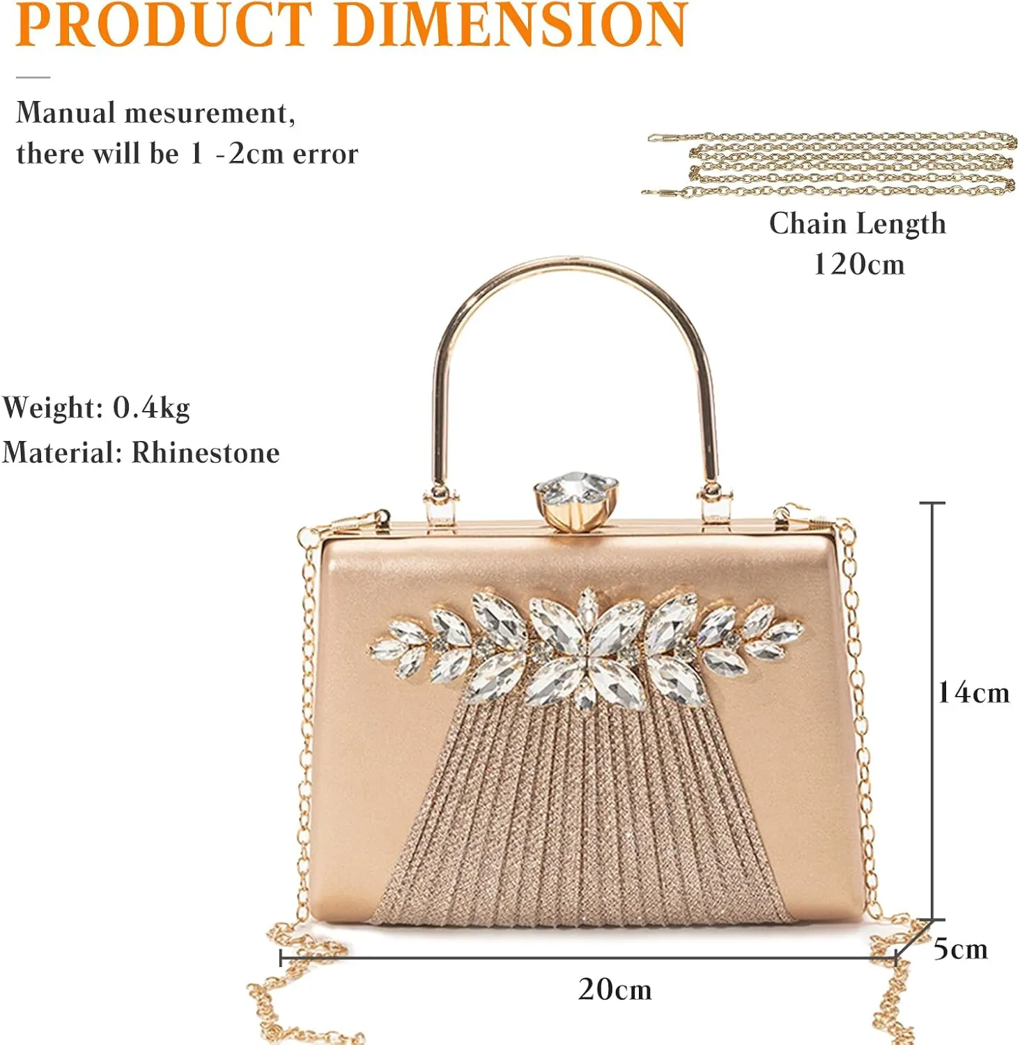 Rhinestone Evening Bag for Women Sequin Pleated Clutch Bag Bridal Wedding Purse Crystal Shoulder Bag Glitter Handbag
